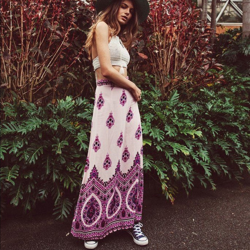 Arnhem split mandala maxi skirt double slit peony